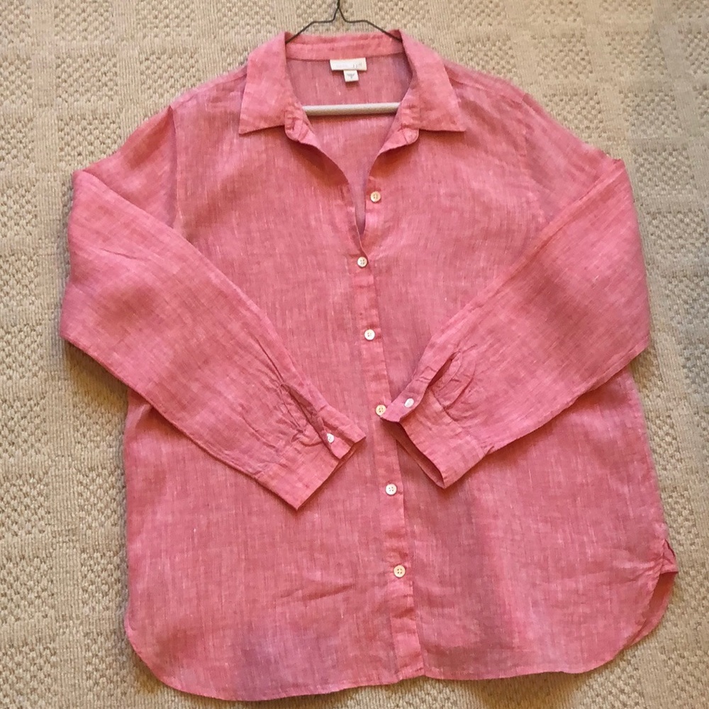 NWOT J.Jill Linen Pink Linen Button Down Blouse
